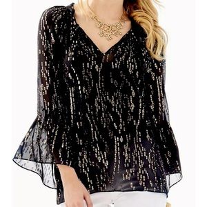 Lilly Pulitzer NWT Matilda Silk Clip Top Onyx Fish Clip Chiffon $168 Size XXS